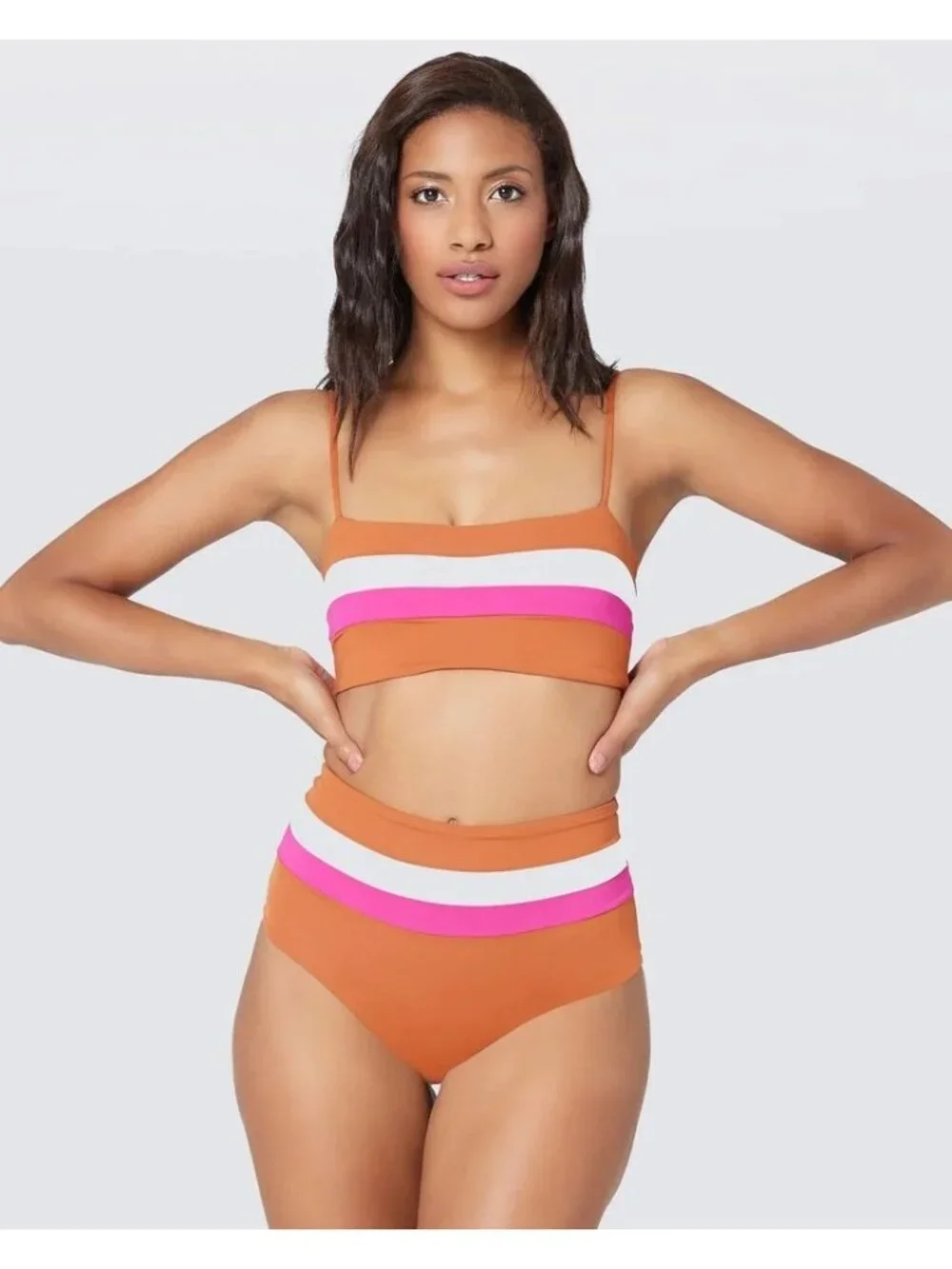 L*Space Rebel Stripe Bikini Top in Amber/Bougainvellia/Cream Small New Womens